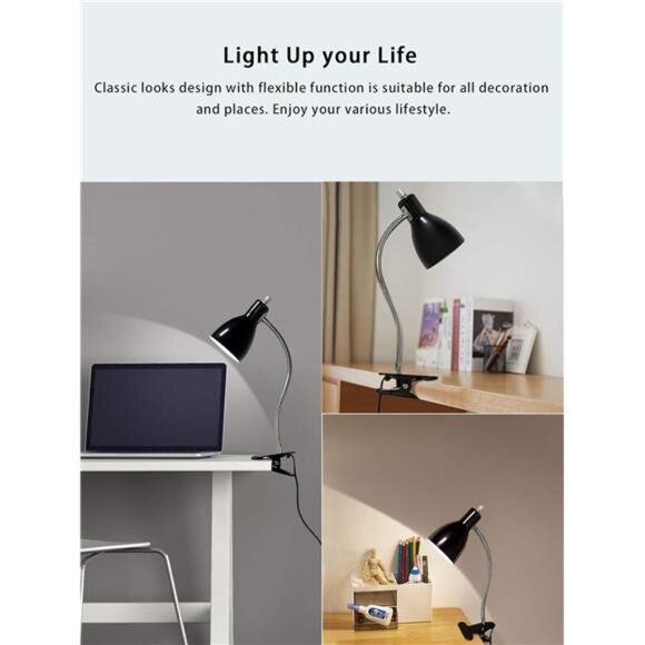 Desk lamp Eye-Caring Table Lamps, 360°Rotation Gooseneck Clip on Lamp Reading - Picture 5 of 7